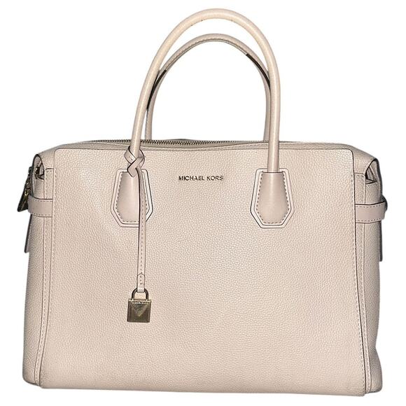 Michael Kors Mercer Large Pebbled Leather Light Pink Belted Satchel - Picture 1 of 11